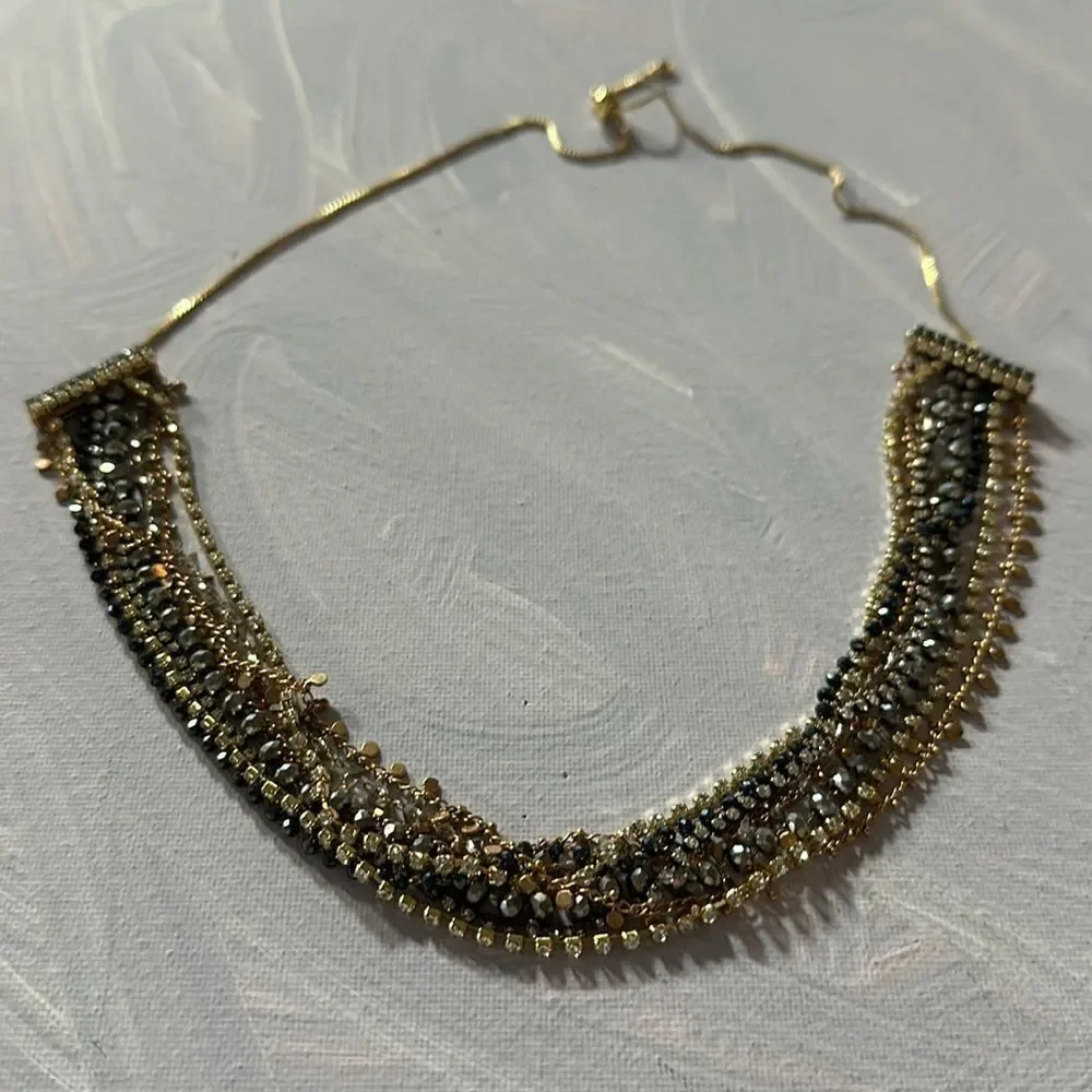 Anthropologie Cosmic Multi-Strand Necklace Gold Copper Crystals Pewter